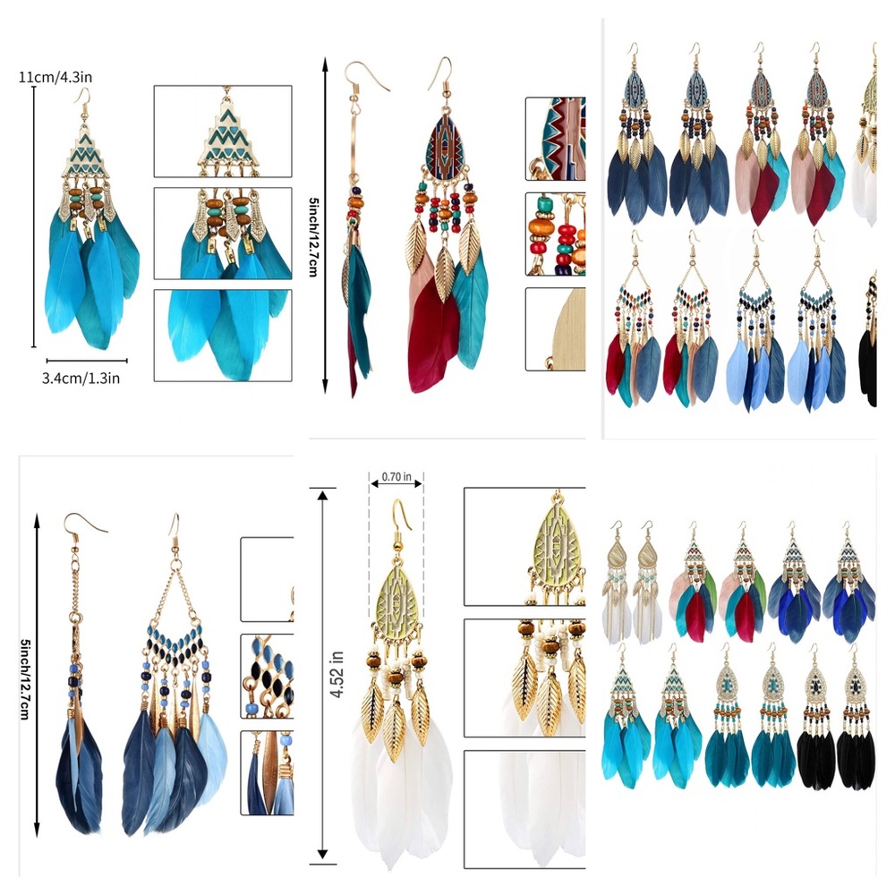Statement Boho Feather Beautiful Earrings - Picture 3 of 7